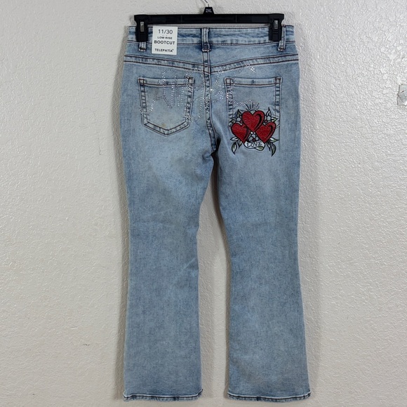 Telepatia Denim - Telepatia Heart Embroidered Light Blue Bootcut Jeans,Size 11/30